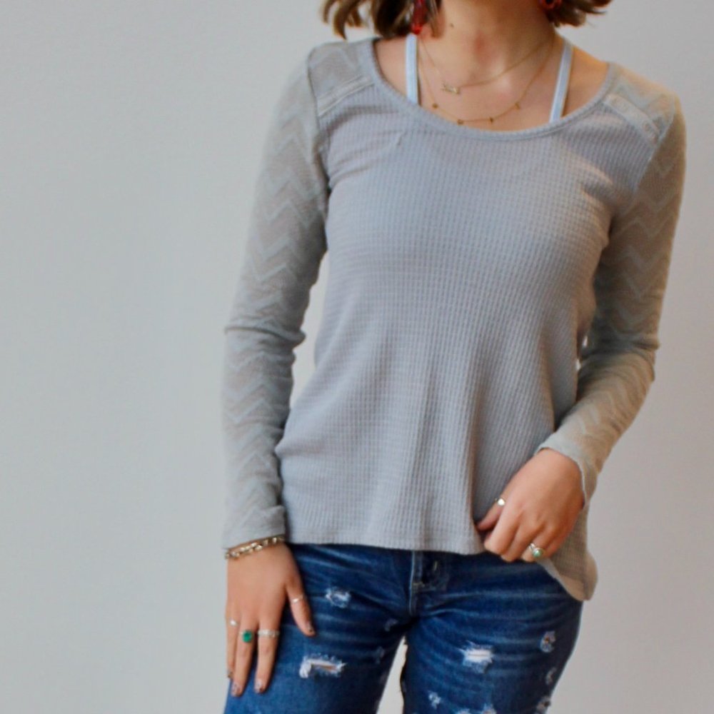 Lucky Brand Knit Thermal Long Sleeve - Grey